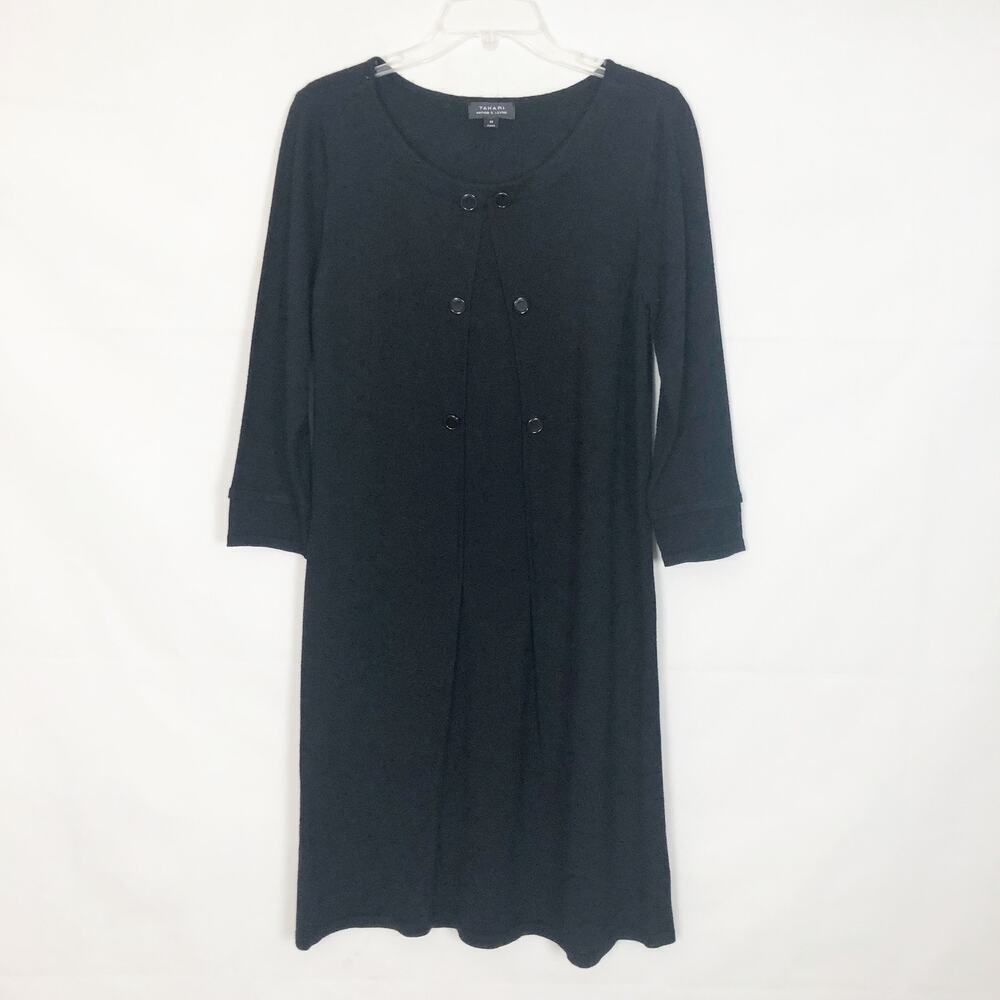 Tahari Sweater Dress Womens Medium Wool Blend Double Breasted Midi Old Money